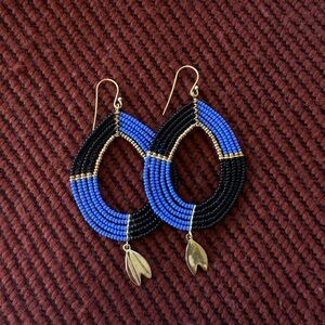 & Other Stories Black and Blue Beaded Hoop Earrings